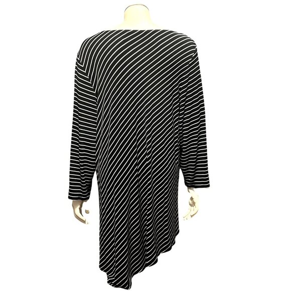 Chicos Black White Striped Asymmetrical Long Sleeve Tunic Dress Modern Chic Size - Picture 3 of 11